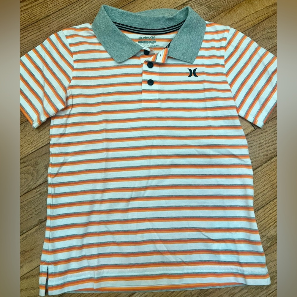 Hurley Kids Boys Polo with Orange and Gray Stripes 7
